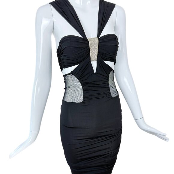 DONNA KARAN 2005 Vintage Black w. Silver Hardware Midi Dress - Picture 2 of 8